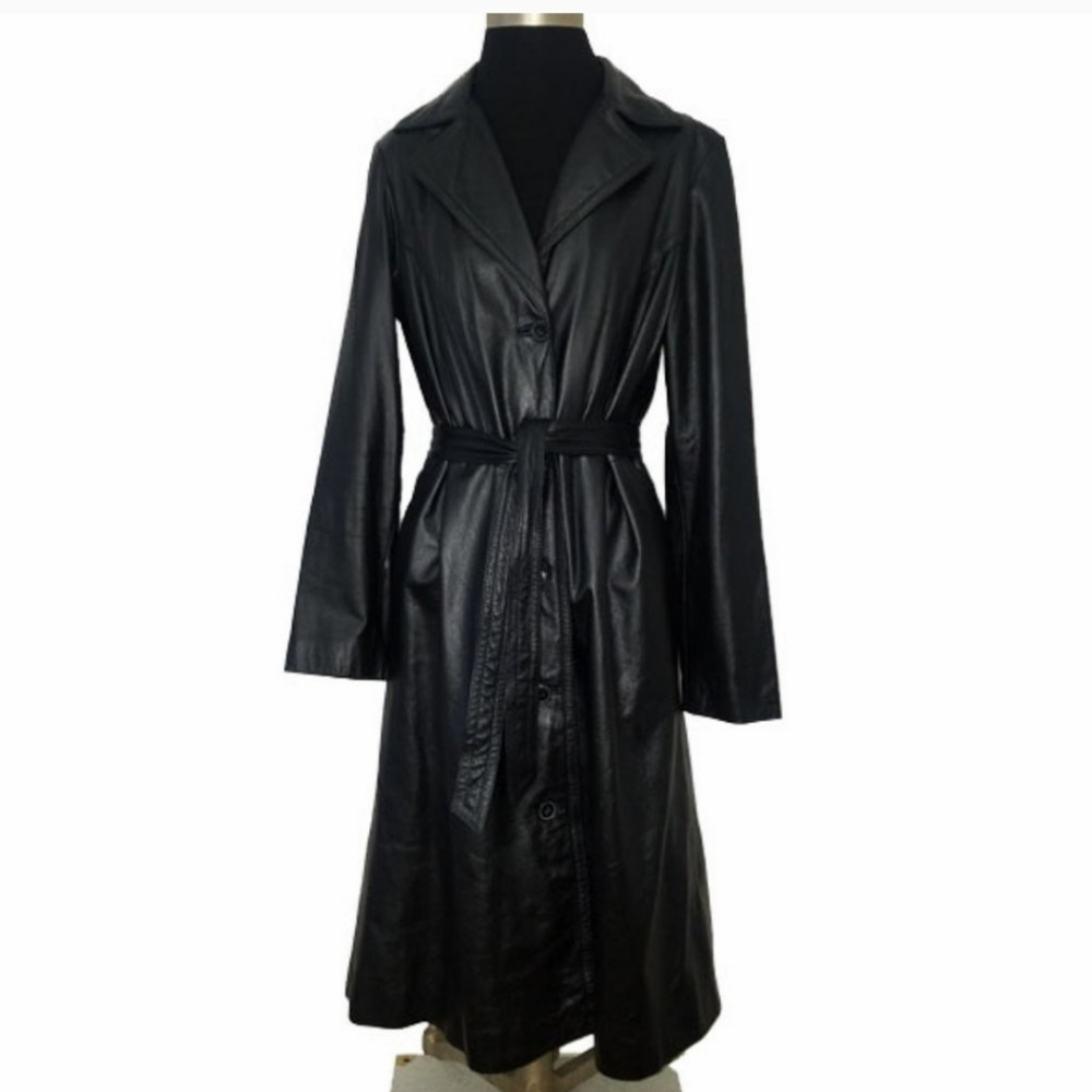Women's Black Leather Trench Coat
